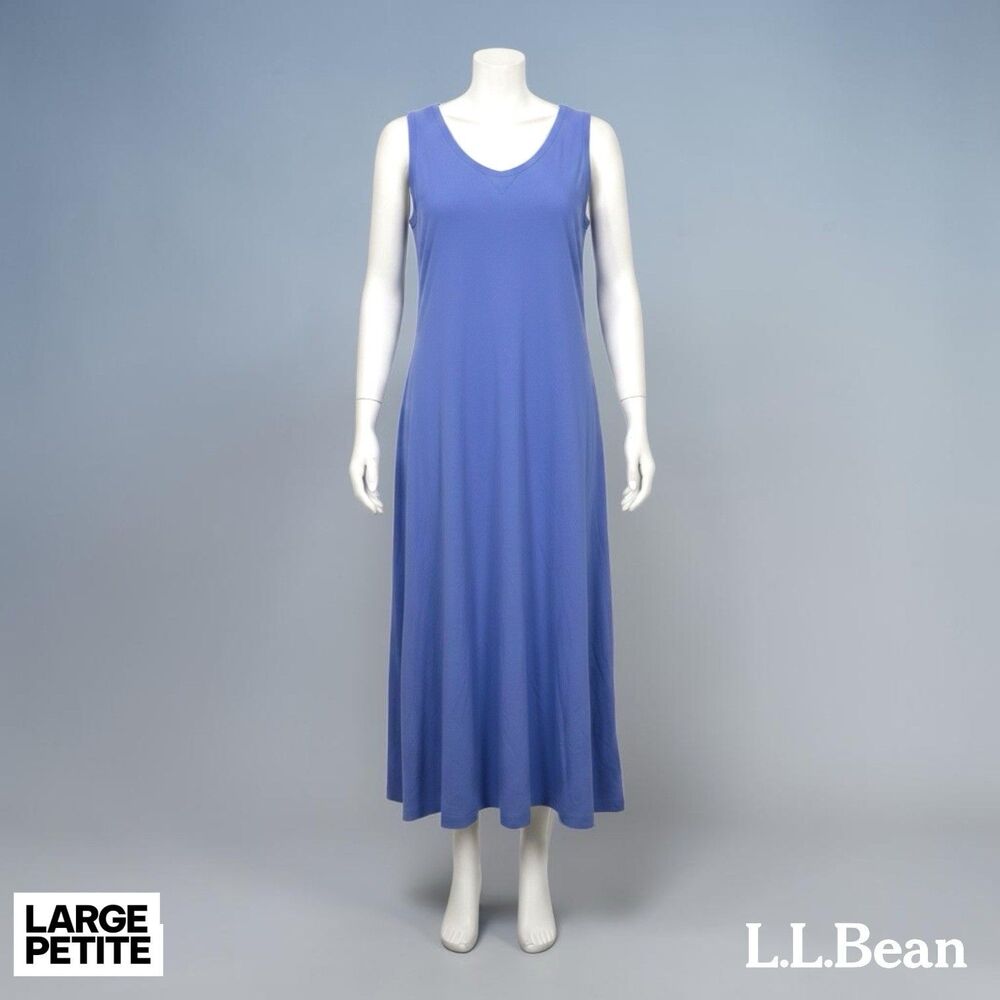 LL Bean Maxi Modest Cottagecore Mom Size LARGE Petite‎ Purple Sleeveless Simple